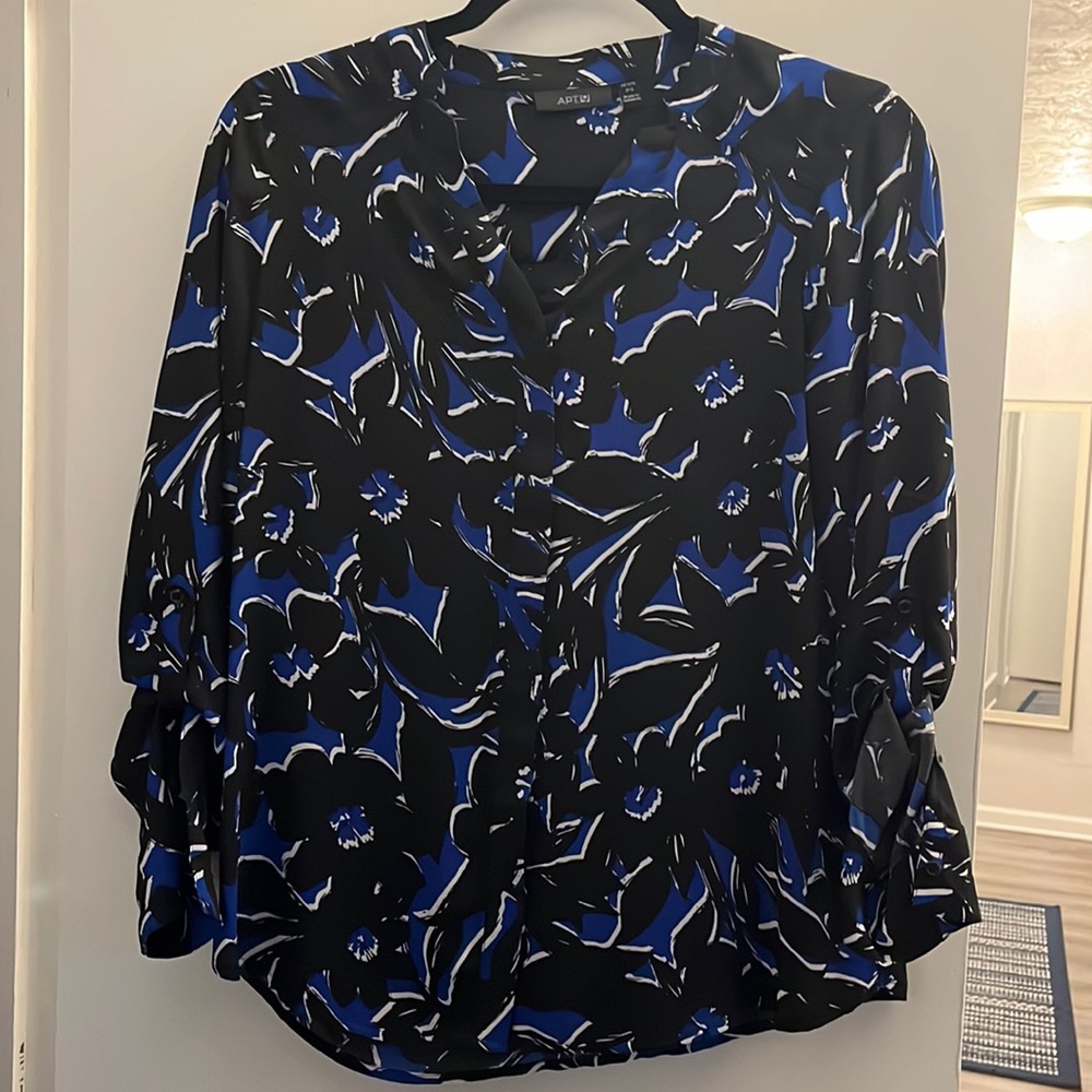Black and blue floral blouse.